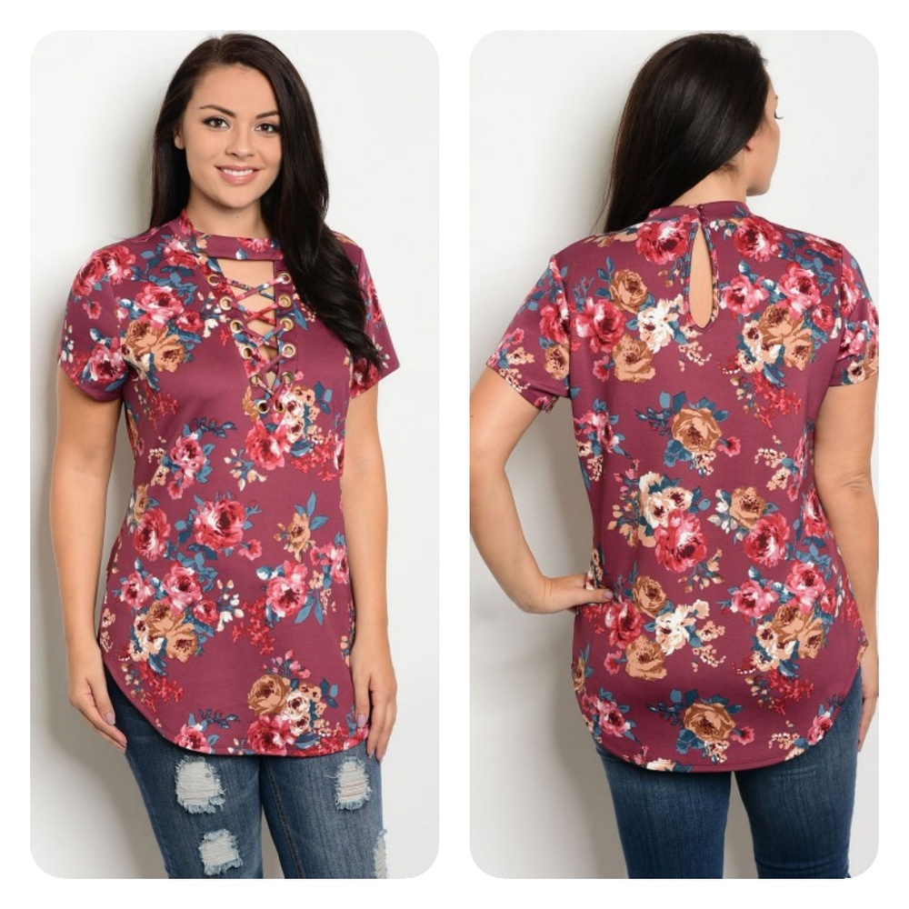 PLUS SIZE MAUVE FLORAL TOp